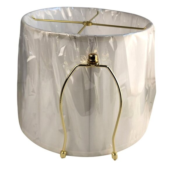 White Lamp Shade With Gold Harp Fitting  Parts 13.5" Diameter X 10" Height - Picture 1 of 11